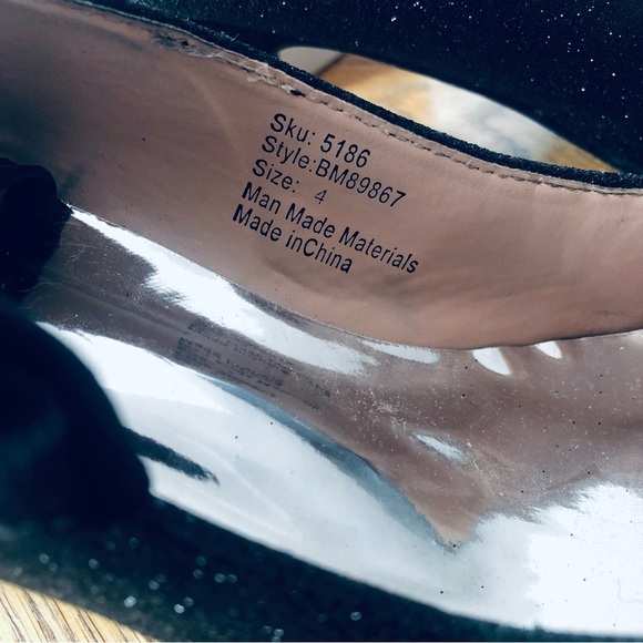 Badgley Mischka Size 4 Girls Janelle Pump Black Glitter Block Heels Rhinestones - Picture 6 of 11